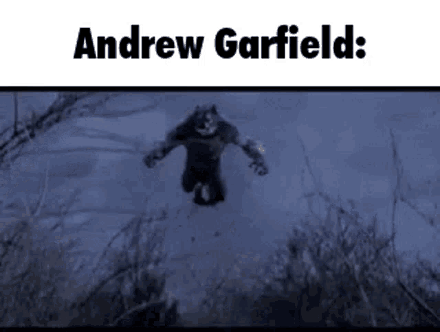 a werewolf is walking through the snow in a field .