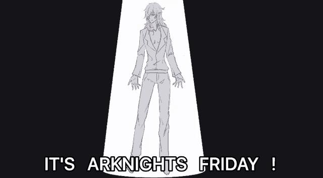 a drawing of a demon standing in a spotlight with the words `` it 's arknights friday '' .