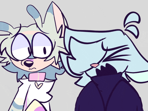 a drawing of a cat and a dog with a purple hat on