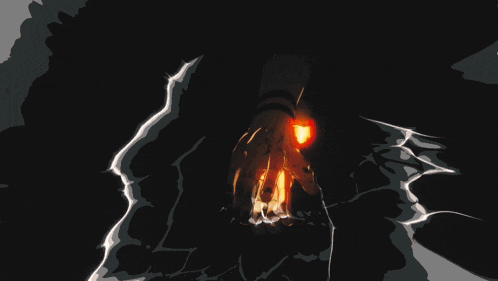 a man with a tattoo on his arm is holding a sword in front of a fire background