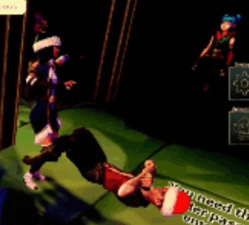 a man in a santa hat is swinging on a swing in a video game