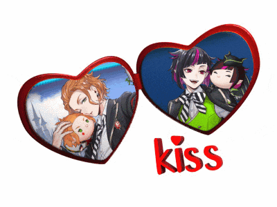 a couple of hearts with the word kiss on the bottom right