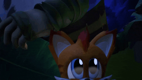 a close up of a cartoon character 's face with blue eyes