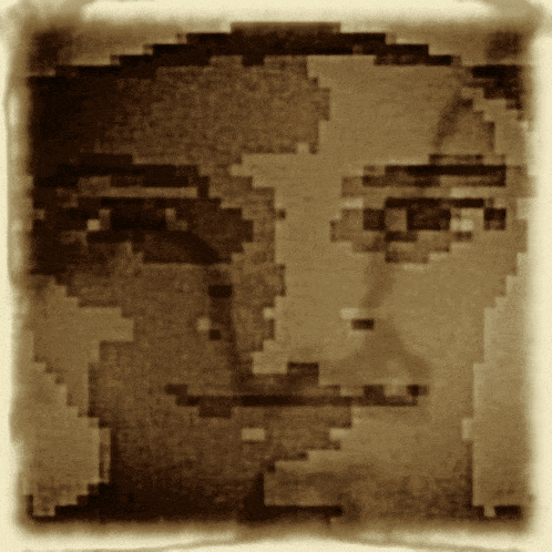 a pixelated portrait of a man 's face with a white border