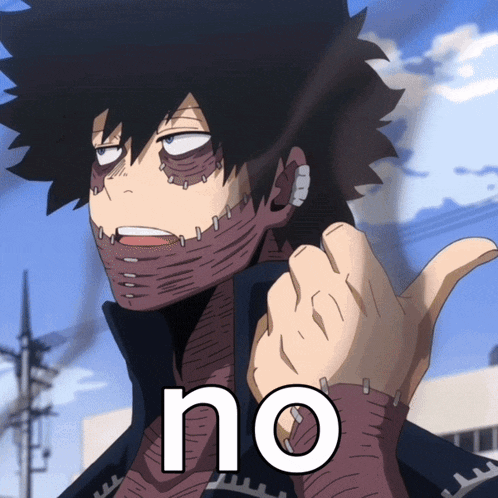 a cartoon character giving a thumbs up with the word no on his chest