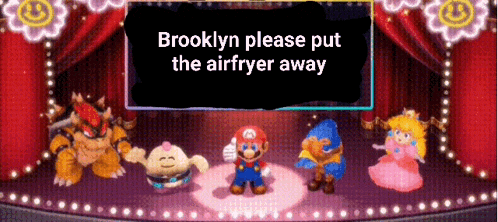 a brooklyn please put the airfryer away sign is on a screen
