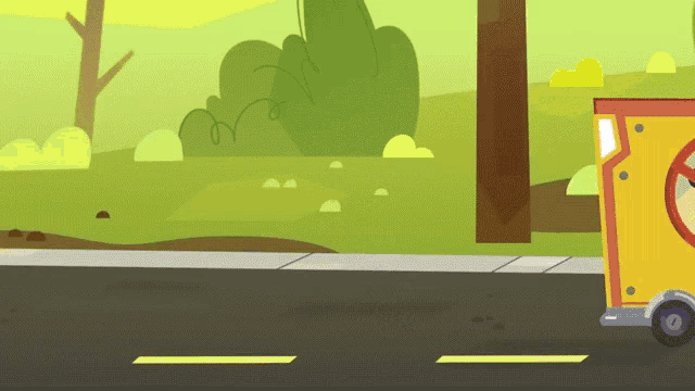 a cartoon scene with a yellow sign that says do not enter on it