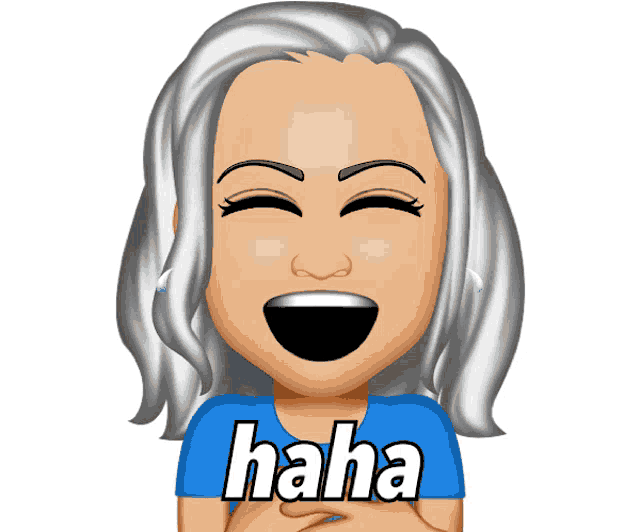 a cartoon of a woman laughing with the word haha on her chest