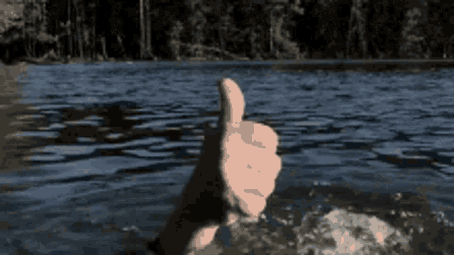 a person giving a thumbs up in the water