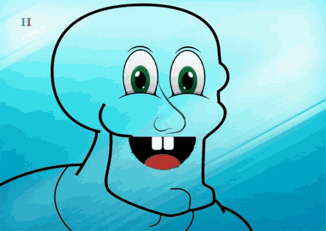 a drawing of squidward from spongebob squarepants with a blue background