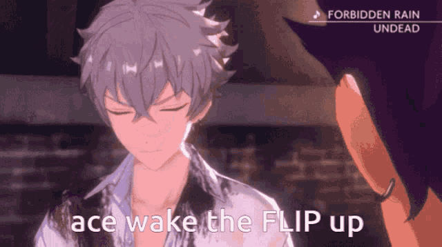 a cartoon character says " ace wake the flip up " in front of a brick wall
