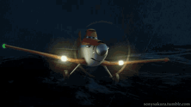 a picture of a plane in the ocean with the website sonysakura.tumblr.com in the bottom right corner