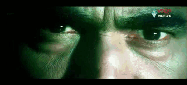 a close up of a man 's eyes with video 's written on the bottom