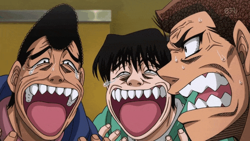 a group of cartoon characters with their mouths wide open and the letters tsl on the bottom right
