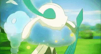a cartoon character is flying through the air in a field with a cloud .