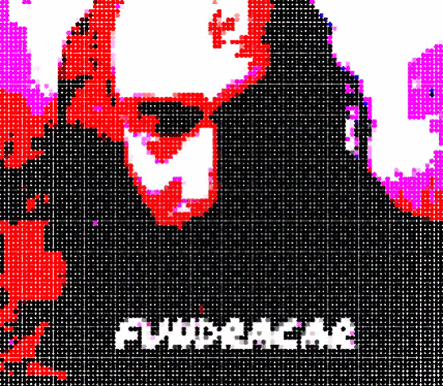 a pixelated image of a man with the word fundacao written in white