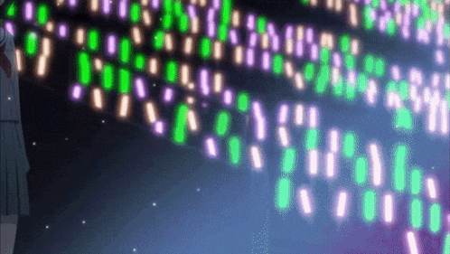 a blue background with a lot of green and purple lights coming out of it