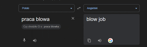 a screenshot of a google translate app shows the word blow job