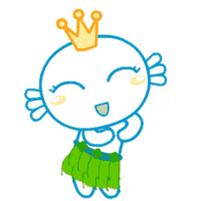 a cartoon character with a crown on his head and a green skirt