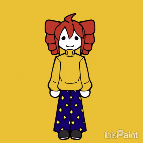 a cartoon character with red hair and a yellow sweater