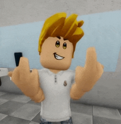 a cartoon character is giving the middle finger and smiling