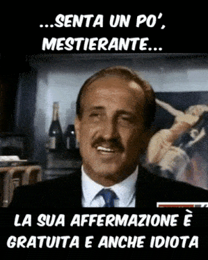 a man in a suit and tie with the words senta un po ' mestiere