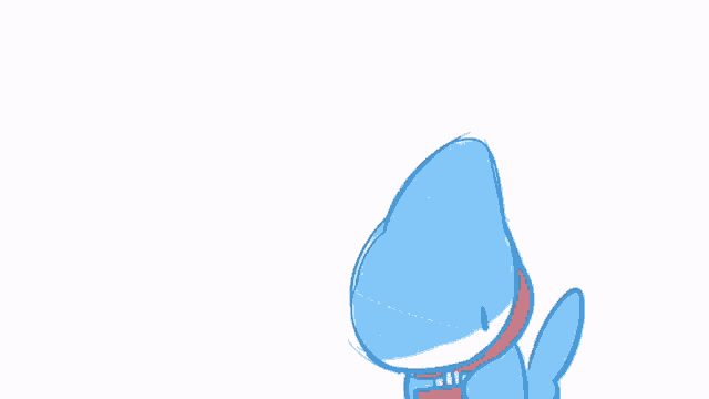 a drawing of two blue sharks with red collars on their necks