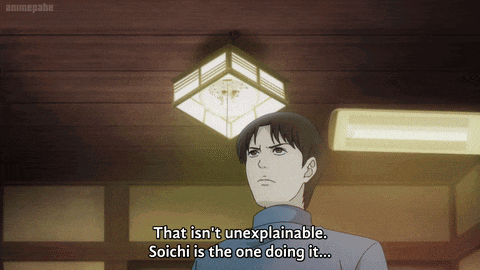 a cartoon of a man with the words that isn 't unexplainable soichi is the one doing it