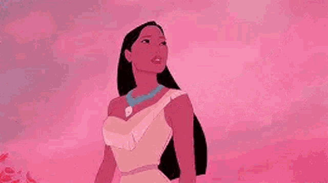 pocahontas from disney 's princess and the frog is blowing her long hair in the wind .