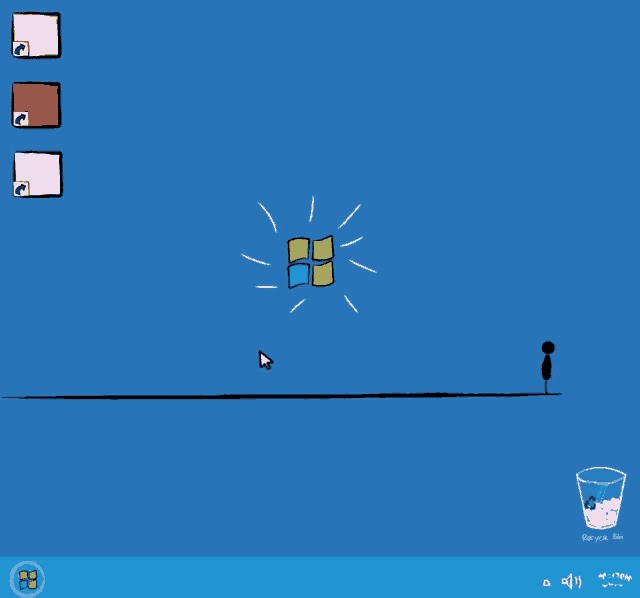 a computer screen with a drawing of a windows logo
