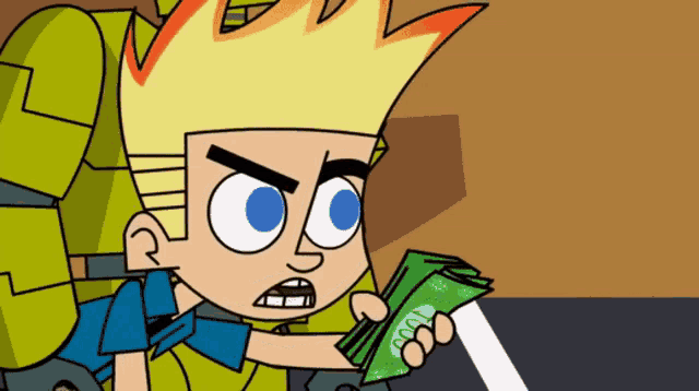 a cartoon character holding a bunch of money