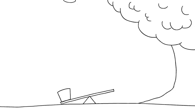 a black and white drawing of a seesaw under a tree ..