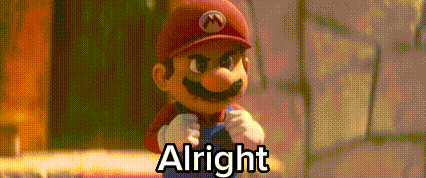 a close up of a cartoon character with the words `` alright '' above him .
