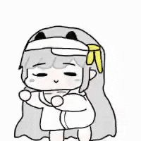 a black and white drawing of a girl with long hair wearing a cat hat and headphones .