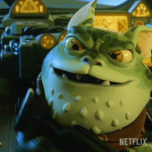 a green cartoon character with a netflix logo on the bottom right