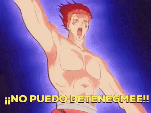 a shirtless cartoon character says no puedo detenegmee