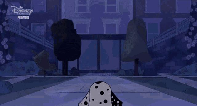 a cartoon dalmatian dog with a disney channel premiere advertisement behind it