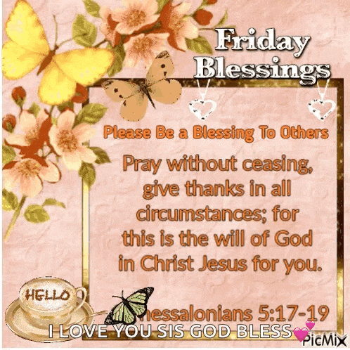 a friday blessings card with flowers and butterflies on it