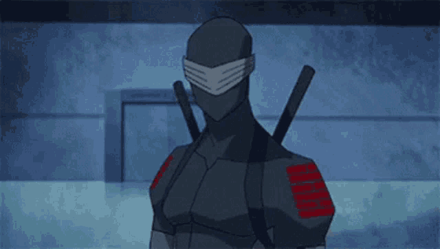 a cartoon character is wearing a mask and holding a pair of swords .