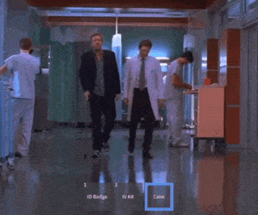 a blurry picture of a person 's face with the words id badge and iv kit in the corner
