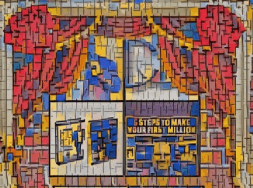 a colorful painting with the words " 5 steps to make your first million " on it