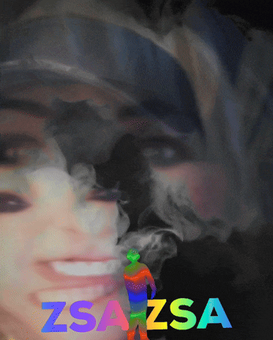 a person smoking a rainbow colored cigarette with the name zsazsa on the bottom