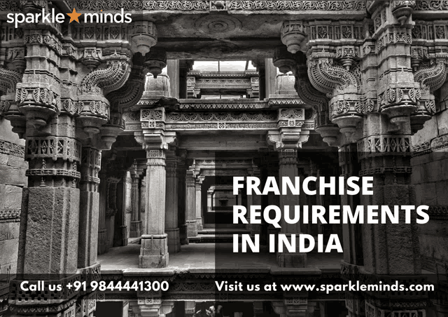 a black and white photo of a building with the words franchise requirements in india on the bottom