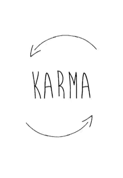 a drawing of the word karma with two arrows pointing in opposite directions