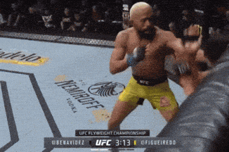 the ufc flyweight championship is being shown on a boxing ring
