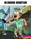 a cartoon of two boys standing next to each other with the words mcnorm mention above them .