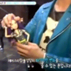 a person in a blue jacket is holding a toy in their hands