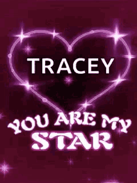 a purple heart with the name tracey written inside of it