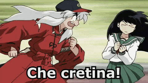 a cartoon of a man and a girl with the words che cretina written on the bottom