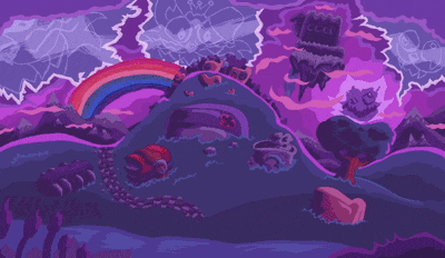 a pixel art drawing of a purple landscape